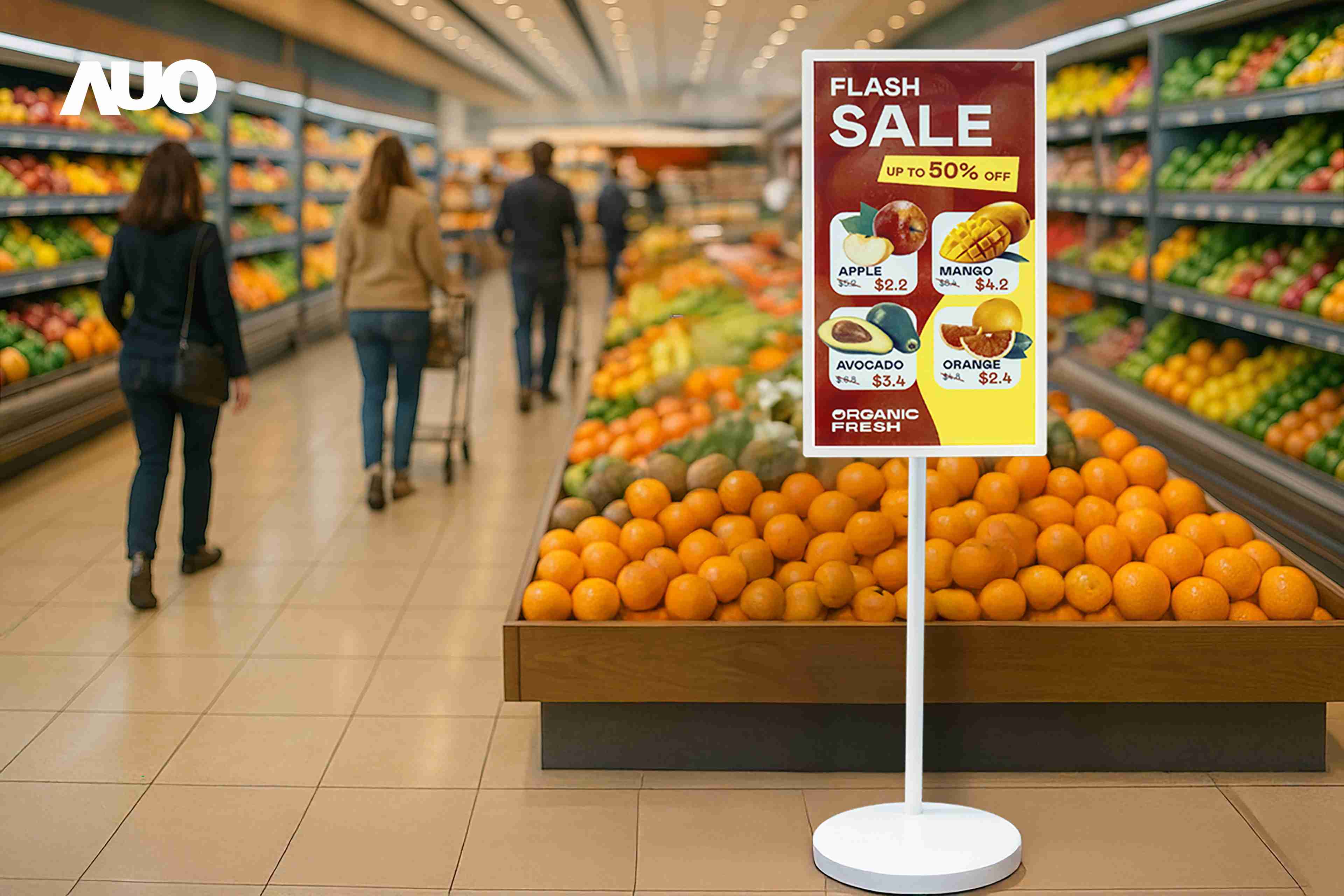 达擎首亮相低功耗、、、、全彩的〝aecoPost电子纸解决方案〞，，，，仅在更新画面时需要微量的电力驱动，，，，无需布建电线的便捷设计，，，使其可灵活应用、、随意置放，，，并可透过云端或行动装置app，，，，轻松管理及排程广告内容，，晋升店头营销利器。。。。